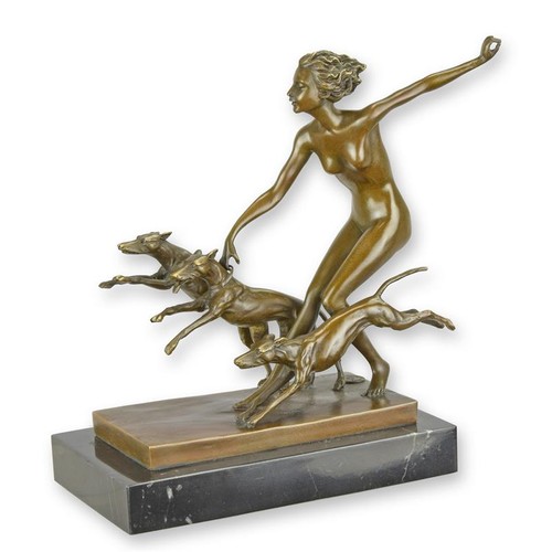 Bronzefigur frau mit hunden - mit,