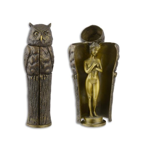 Aufklappbare bronzefigur eule - bronzefigur,